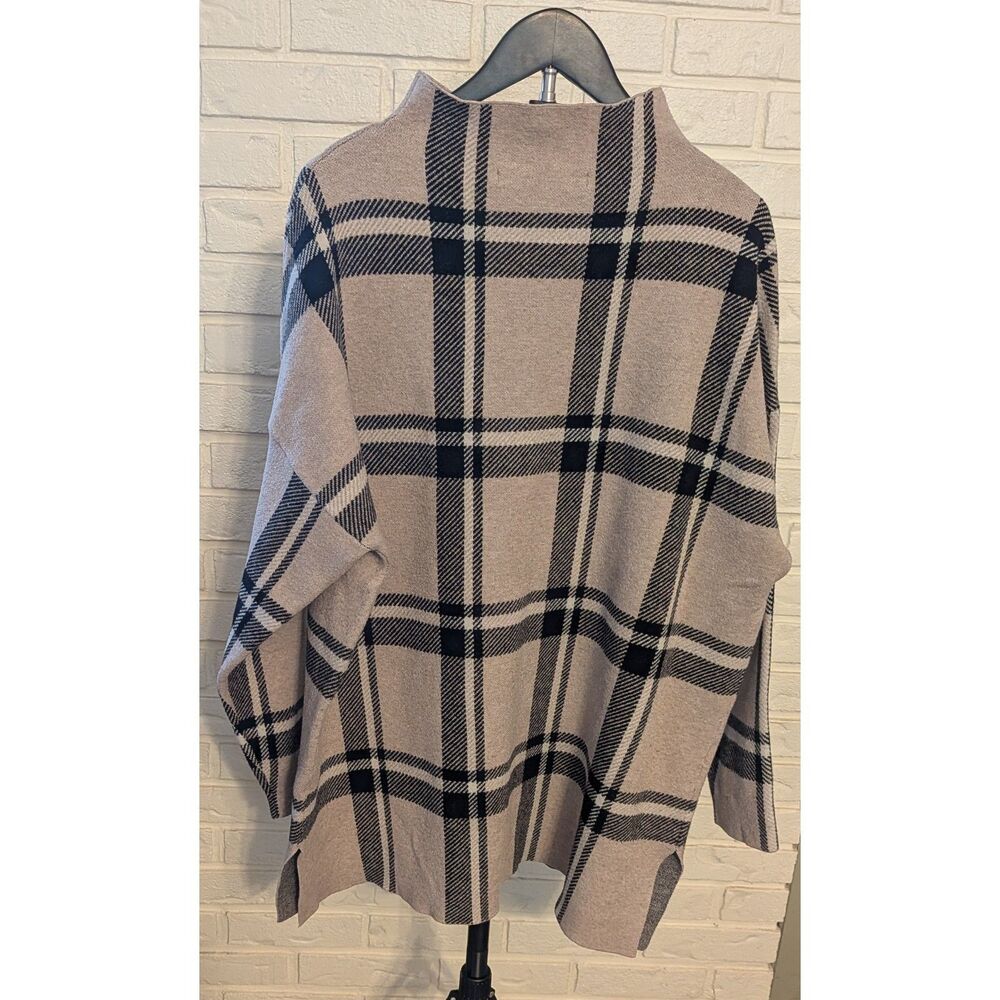 Max Studio Woman 2X Beige Black Plaid Mock Neck Tunic Sweater Pullover Knit